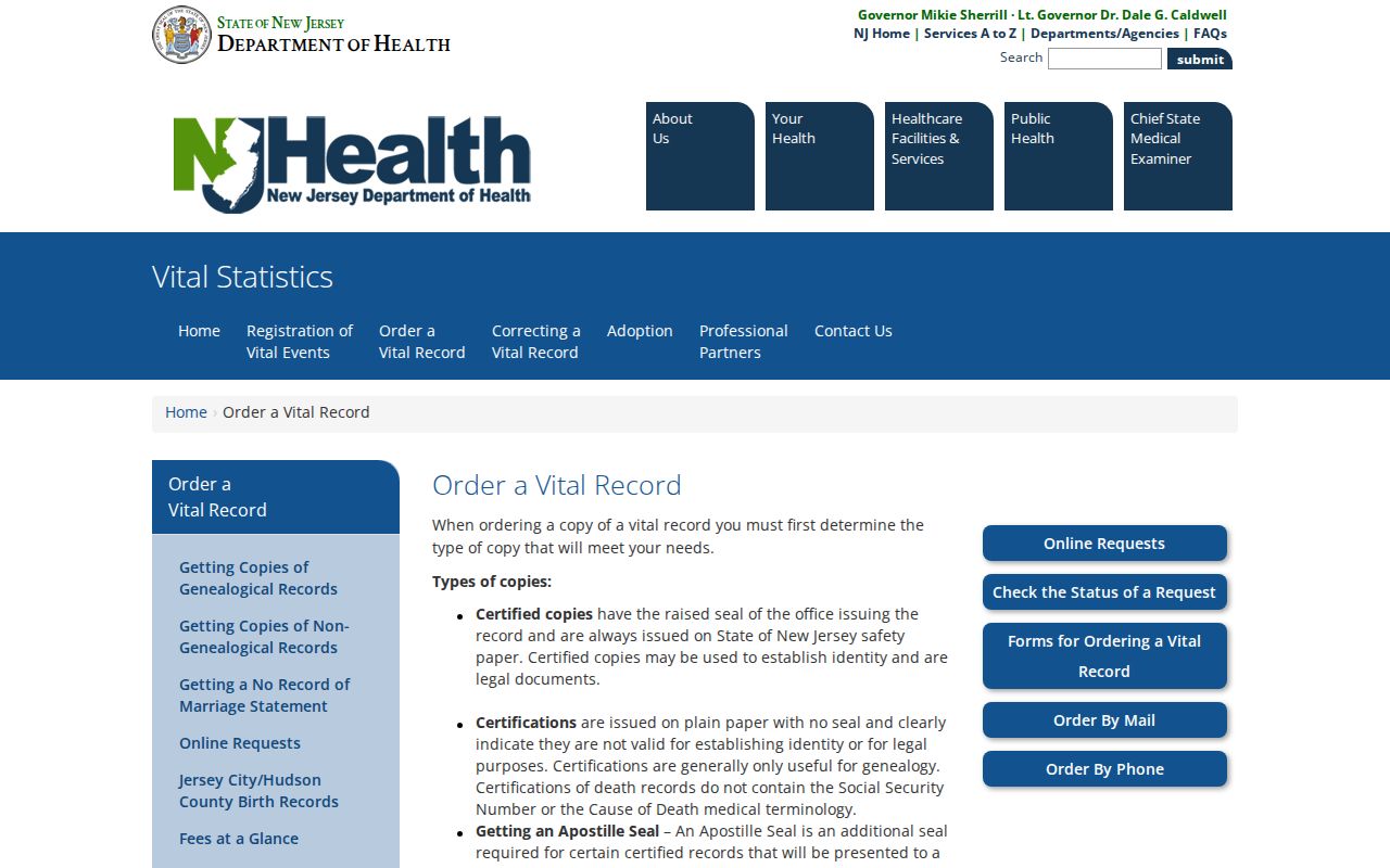 Fair Lawn resident lookup New Jersey vital records application