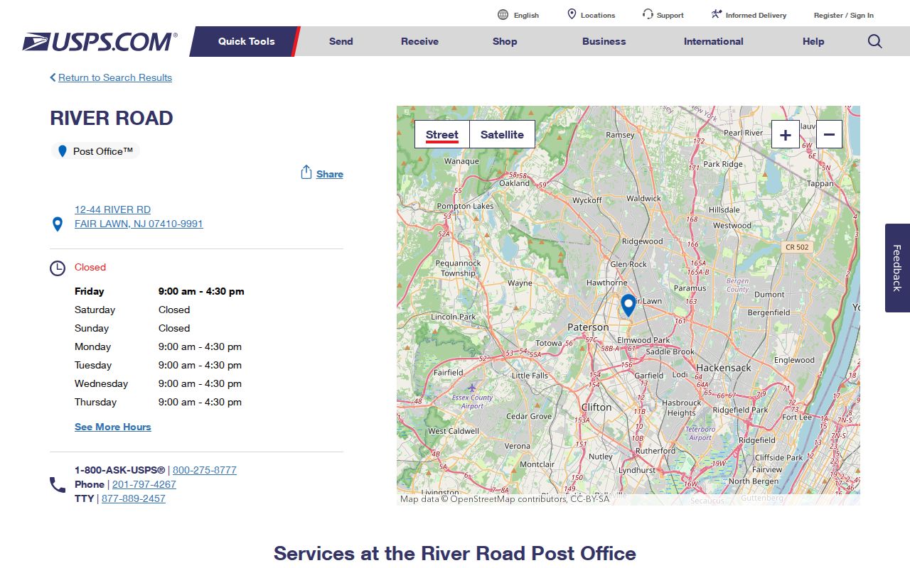 Fair Lawn ZIP code directory USPS River Road station record